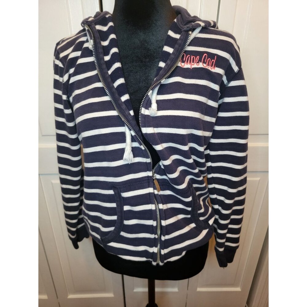 Cape Cod Navy White Striped Hoodie Embroidered M Preppy Old Money Nautical
